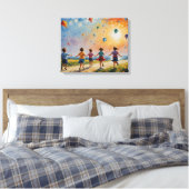 Een groep kinderen die met vliegers rennen canvas afdruk (Insitu (Slaapkamer))
