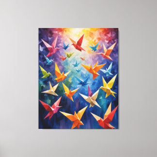 Een groep kleurrijke vogels origami canvas afdruk