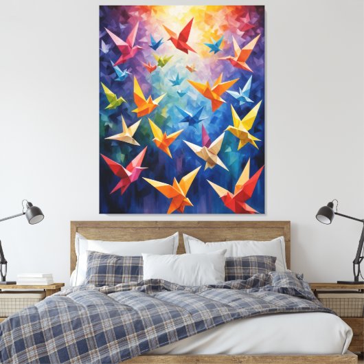 Een groep kleurrijke vogels origami canvas afdruk (Insitu (Slaapkamer))