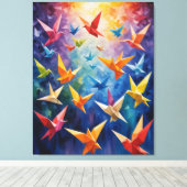 Een groep kleurrijke vogels origami canvas afdruk (Insitu (Houten vloer))