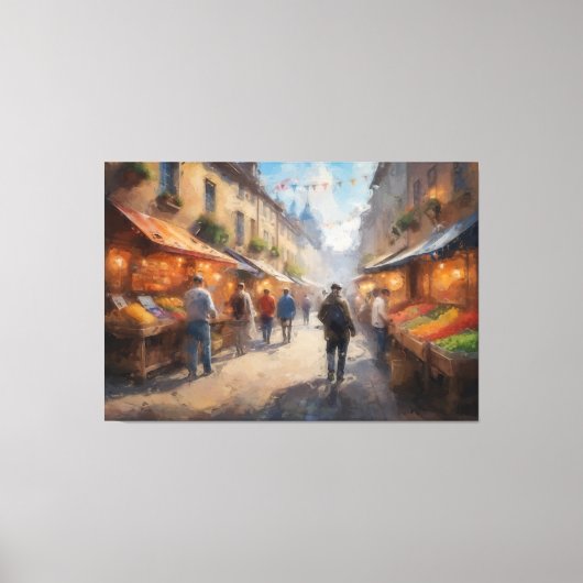 Een groep mensen die door een straat loopt canvas afdruk (Voorkant)