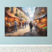 Een groep mensen die door een straat loopt canvas afdruk (Insitu (Houten vloer))