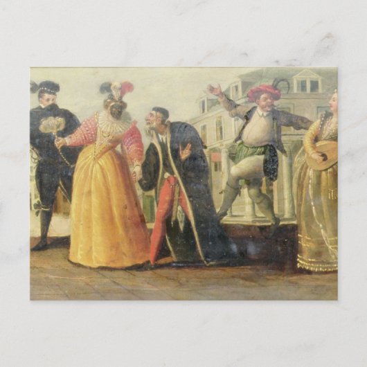 Een groep van Commedia Dell'Arte vóór een Briefkaart (Voorkant)