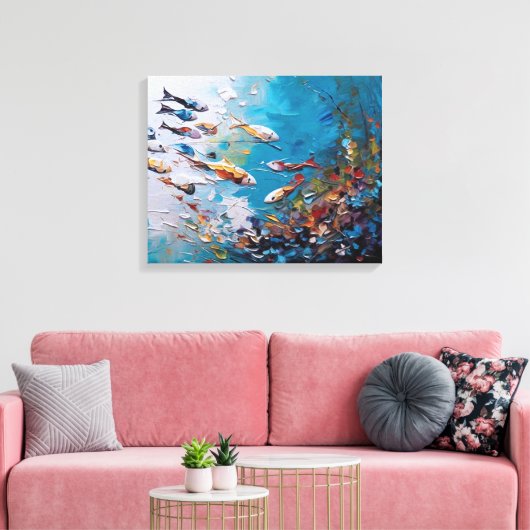 Een groep vissen zwemt in de oceaan canvas afdruk (Insitu (Woonkamer))