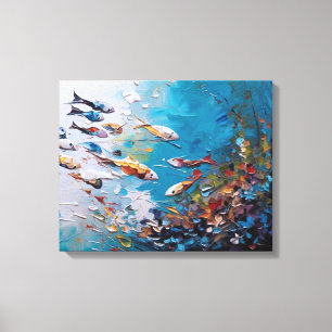 Een groep vissen zwemt in de oceaan canvas afdruk