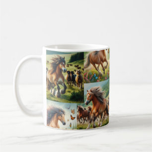 Een groep wilde paarden rennen koffiemok