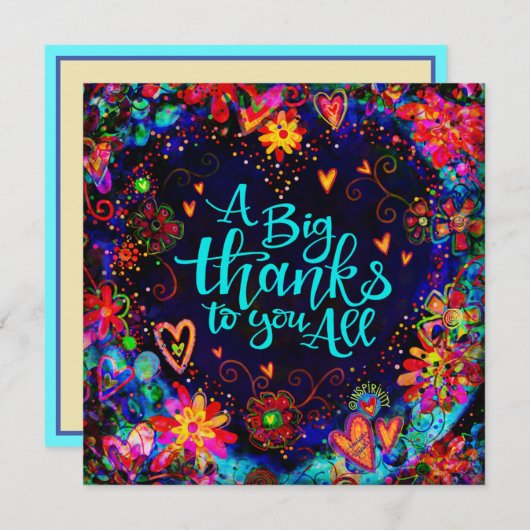 Een groot Bedankt voor u allemaal Floral Heart Mod Notitiekaartje (Voorkant / Achterkant)