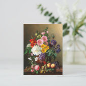 Een groot boeket bloemen met perziken en druiven briefkaart (Staand voorkant)
