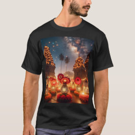 Een groot gebouw met een bloem waarop een ster sta t-shirt