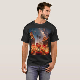 Een groot gebouw met een bloem waarop een ster sta t-shirt