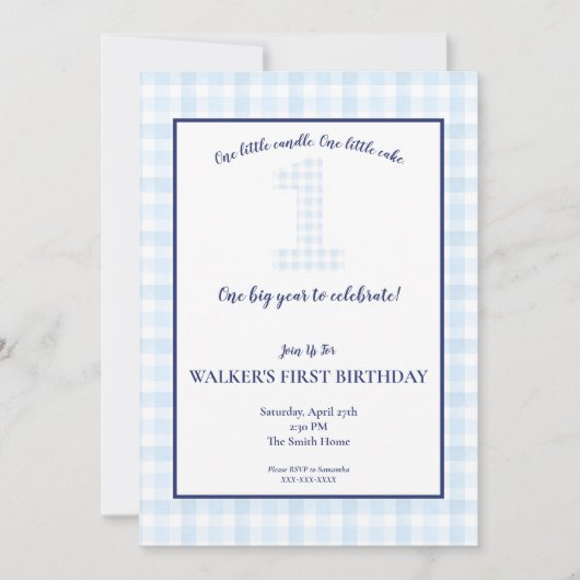 ÉÉN groot jaar - Klassieke Blue Gingham Birthday - Kaart (Voorkant)