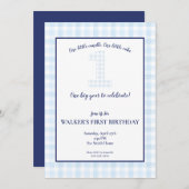 ÉÉN groot jaar - Klassieke Blue Gingham Birthday - Kaart (Voorkant / Achterkant)