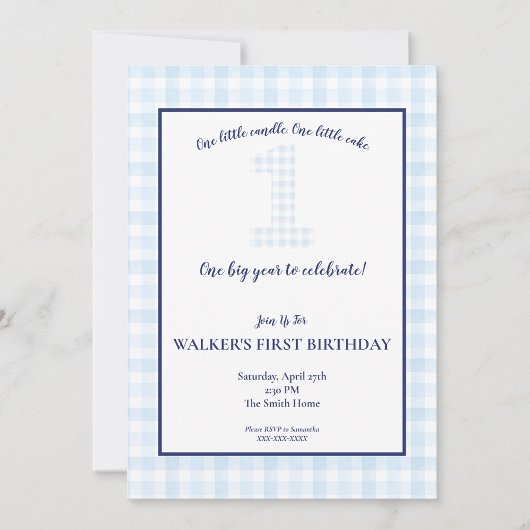 ÉÉN groot jaar - Klassieke Blue Gingham Birthday - Kaart