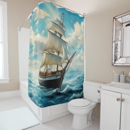 Een groot schip en mooi weer douchegordijn (In situ)