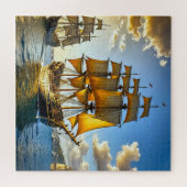 Een groot schip met gouden zeilen legpuzzel (Horizontaal)