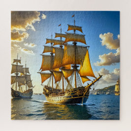 Een groot schip met gouden zeilen legpuzzel