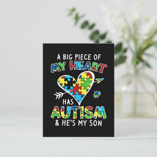 Een groot stuk van mijn hart heeft autisme en hij briefkaart (Staand voorkant)