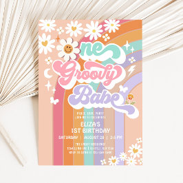 Eén groovy babe 1e madeliefje regenboog verjaardag kaart
