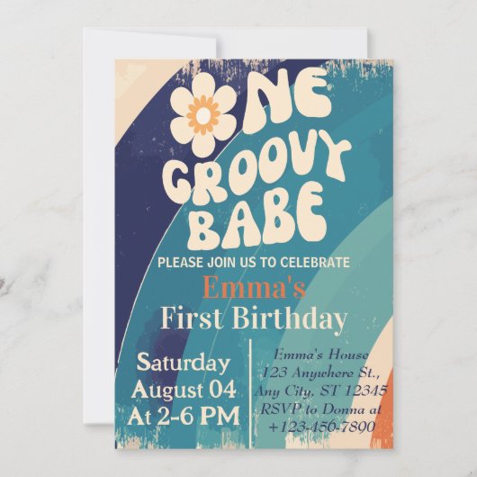 EEN Groovy Babe 1e Verjaardag Groovy One Daisy Kaart (Voorkant)