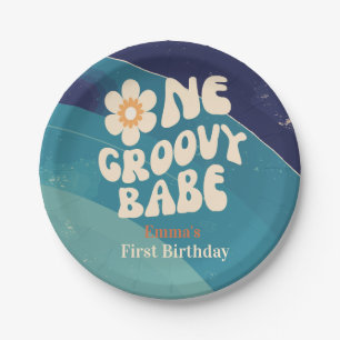 EEN Groovy Babe 1e Verjaardag Groovy One Daisy Papieren Bordje