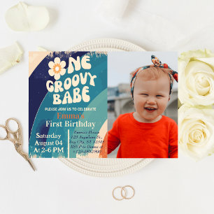 EEN Groovy Babe  1e verjaardag Groovy One Foto Kaart