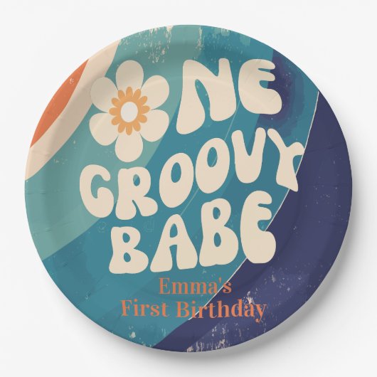EEN Groovy Babe 1e Verjaardag Groovy One Papieren Bordje (Voorkant)