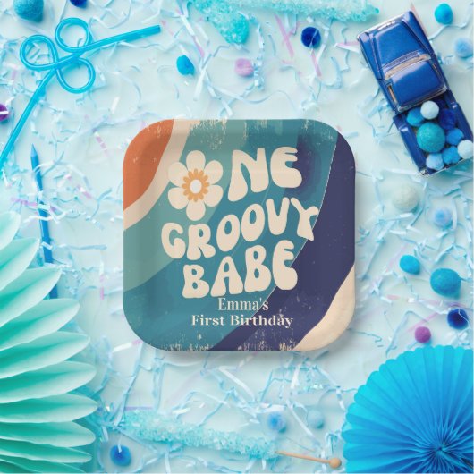 EEN Groovy Babe 1e Verjaardag Groovy One Papieren Bordje (Feest)