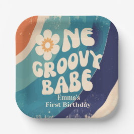 EEN Groovy Babe 1e Verjaardag Groovy One Papieren Bordje