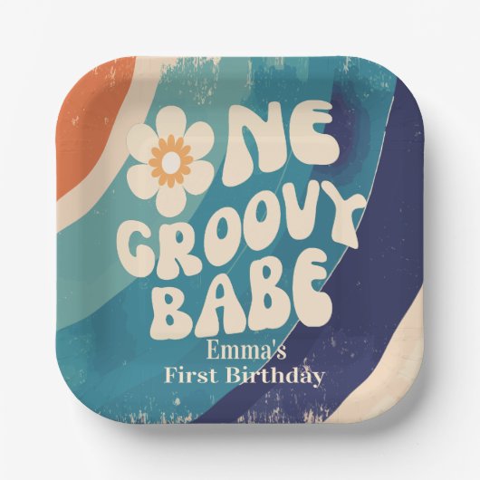 EEN Groovy Babe 1e Verjaardag Groovy One Papieren Bordje (Voorkant)