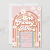 Eén Groovy Babe Boho Daisy Rainbow 1st Birthday Kaart (Voorkant)