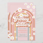 Eén Groovy Babe Boho Daisy Rainbow 1st Birthday Kaart (Voorkant / Achterkant)