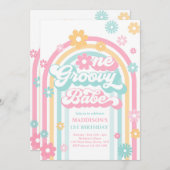 Eén Groovy Babe Boho Daisy Rainbow 1st Birthday Kaart (Voorkant / Achterkant)