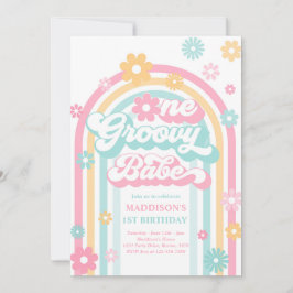 Eén Groovy Babe Boho Daisy Rainbow 1st Birthday Kaart