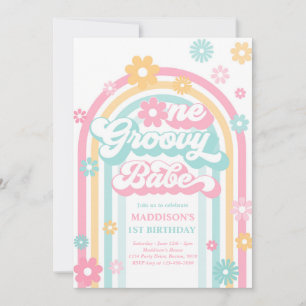 Eén Groovy Babe Boho Daisy Rainbow 1st Birthday Kaart