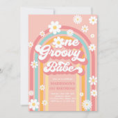 Eén Groovy Babe Boho Daisy Rainbow 1st Birthday Kaart (Voorkant)
