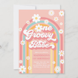 Eén Groovy Babe Boho Daisy Rainbow 1st Birthday Kaart