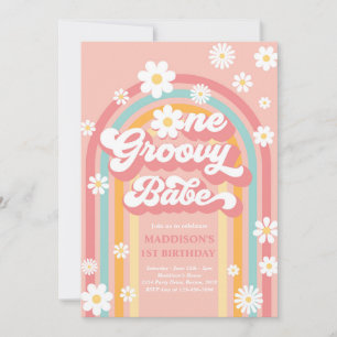 Eén Groovy Babe Boho Daisy Rainbow 1st Birthday Kaart