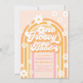 Eén Groovy Babe Boho Daisy Rainbow 1st Birthday Kaart (Voorkant)