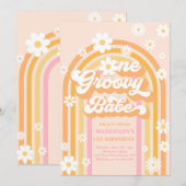 Eén Groovy Babe Boho Daisy Rainbow 1st Birthday Kaart (Voorkant / Achterkant)