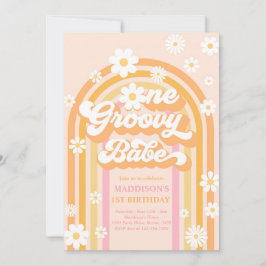 Eén Groovy Babe Boho Daisy Rainbow 1st Birthday Kaart