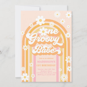 Eén Groovy Babe Boho Daisy Rainbow 1st Birthday Kaart