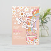 Eén groovy babe Daisy Rainbow 1e verjaardag Kaart (Staand voorkant)