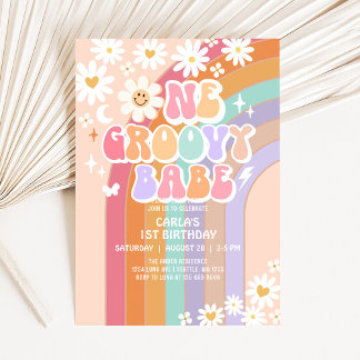 Eén groovy babe madeliefje regenboog retro 1e verj kaart