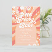 Een Groovy Babe Pink Daisy 70s Bloemen 1e Verjaard Kaart (Staand voorkant)