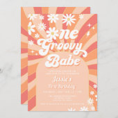 Een Groovy Babe Pink Daisy 70s Bloemen 1e Verjaard Kaart (Voorkant / Achterkant)