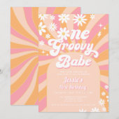 Een Groovy Babe Pink Daisy Retro 1e Verjaardag Kaart (Voorkant / Achterkant)