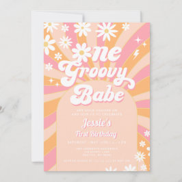 Een Groovy Babe Pink Daisy Retro 1e Verjaardag Kaart
