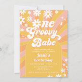 Een Groovy Babe Pink Daisy Sunshine 1e Verjaardag Kaart (Voorkant)