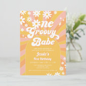 Een Groovy Babe Pink Daisy Sunshine 1e Verjaardag Kaart (Staand voorkant)