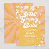 Een Groovy Babe Pink Daisy Sunshine 1e Verjaardag Kaart (Voorkant / Achterkant)